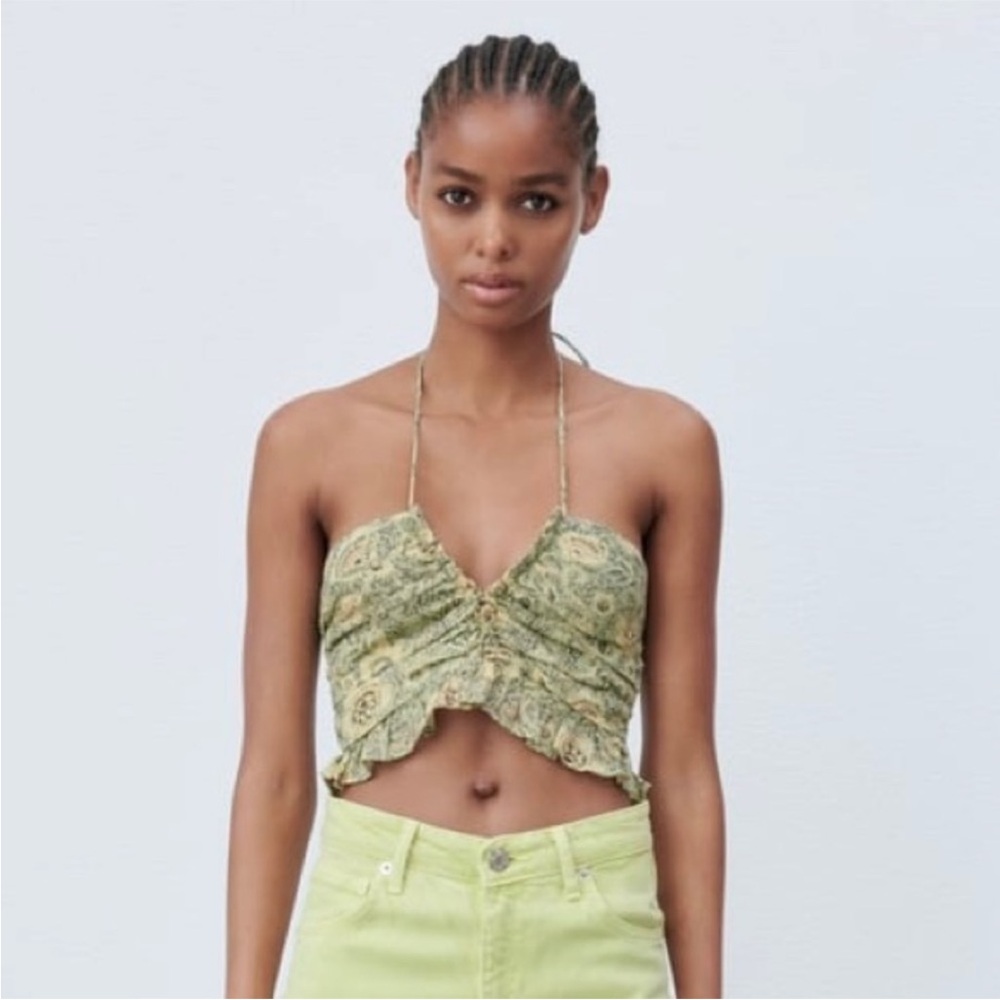Zara metallic thread draped print top size M